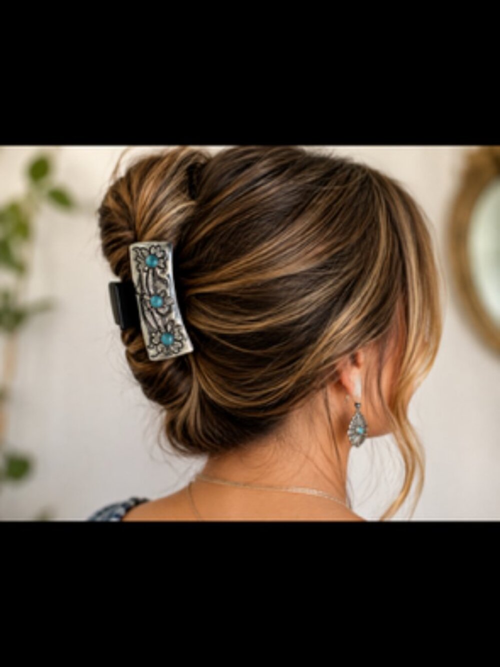 Western Turquoise Stone Hair Claw Clip/Silver Tone NWT - Picture 2 of 5